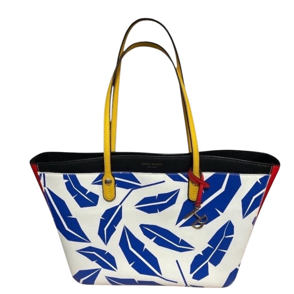 Henri Bendel Rare Blue Leaf Yellow Handles Red Bottom Tote Bundle - Picture 1 of 16